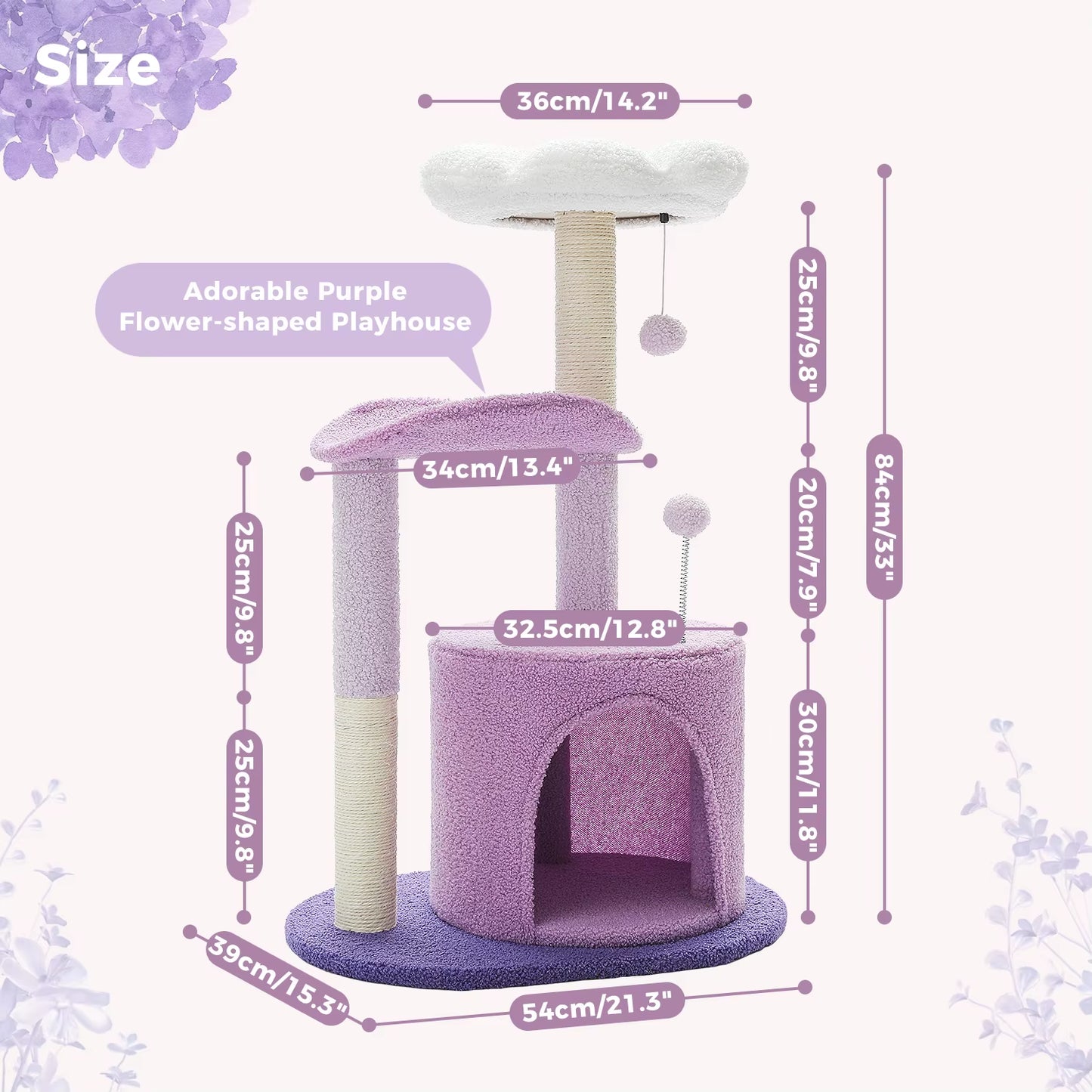 Cactus-Inspired Cat Tree with Curved Perch and Removable Top Bed - Cozy Indoor Cat Condo and Scratching Post for Small Cats