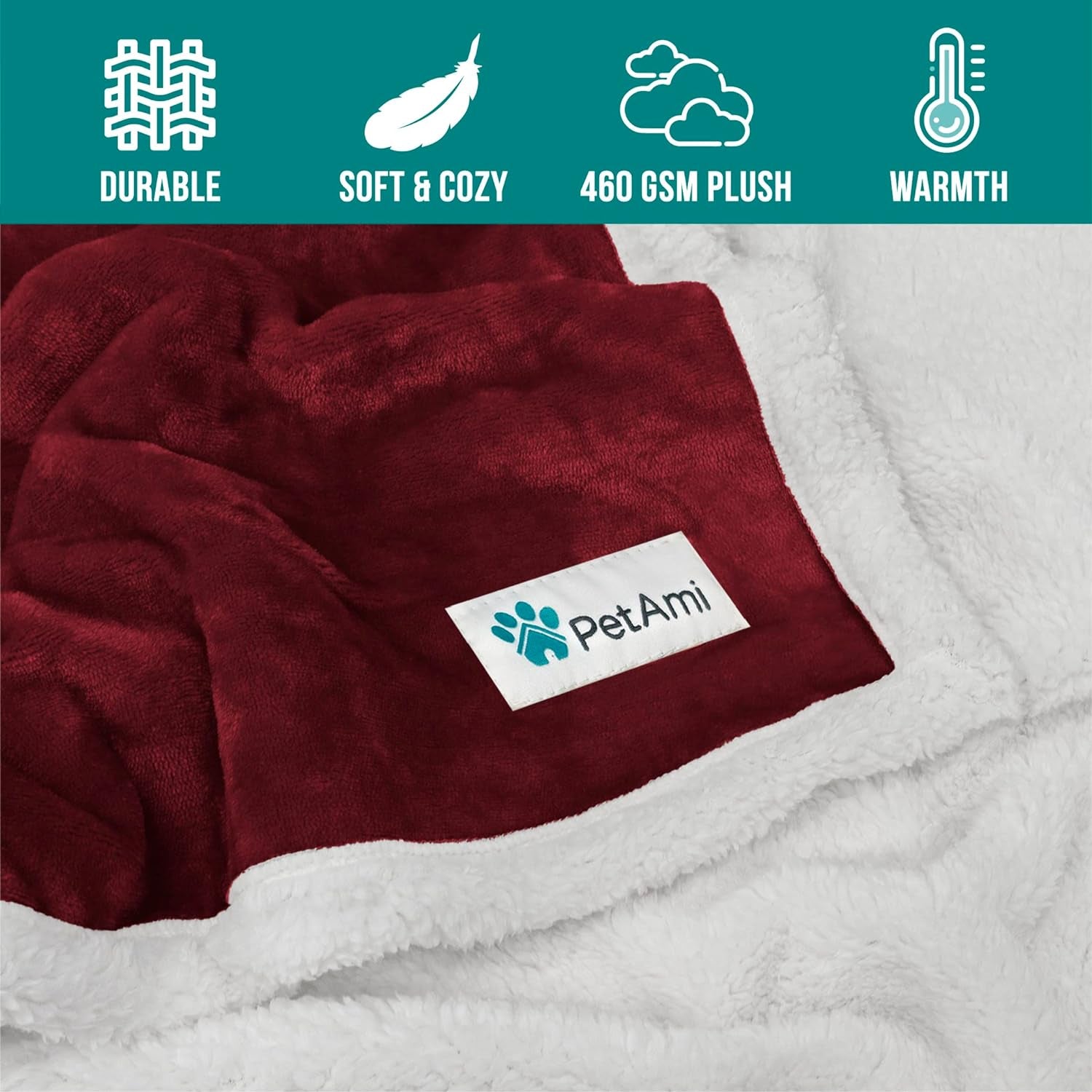 Reversible Fleece Dog Blanket for Small to Medium Pets, Soft Sherpa Throw for Couch and Car, Washable Mini Size 29x40 in Maroon Red