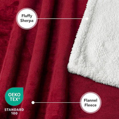 Reversible Fleece Dog Blanket for Small to Medium Pets, Soft Sherpa Throw for Couch and Car, Washable Mini Size 29x40 in Maroon Red
