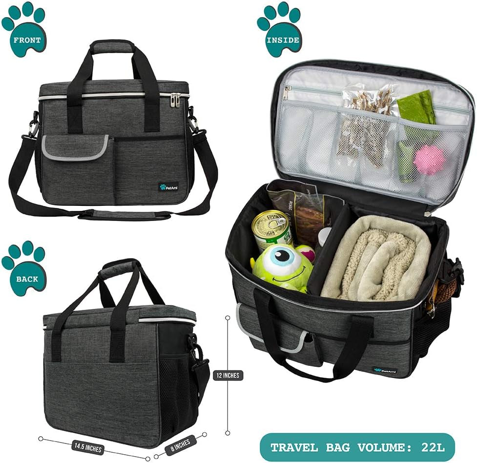 Dog Travel Organizer with Food Storage and Bowls, Charcoal - Medium Camping Accessories