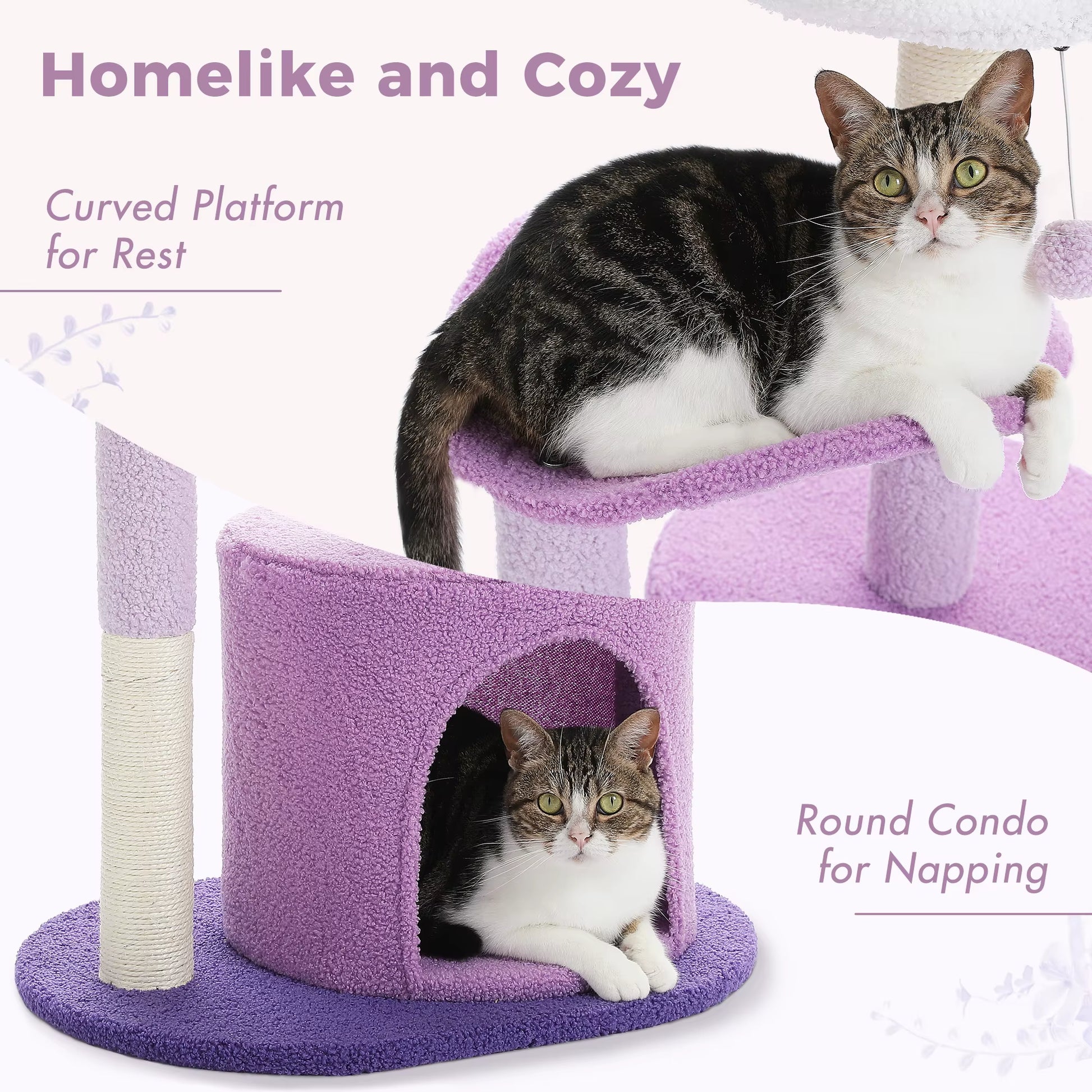 Cactus-Inspired Cat Tree with Curved Perch and Removable Top Bed - Cozy Indoor Cat Condo and Scratching Post for Small Cats
