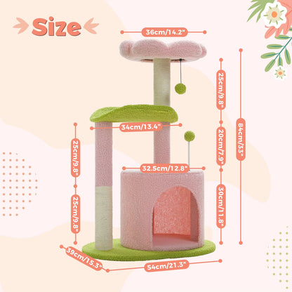 Cactus-Inspired Cat Tree with Curved Perch and Removable Top Bed - Cozy Indoor Cat Condo and Scratching Post for Small Cats