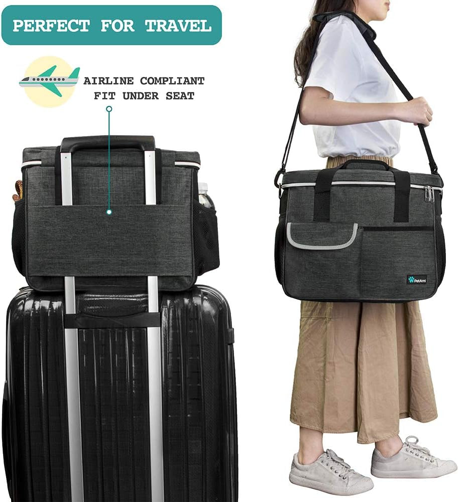 Dog Travel Organizer with Food Storage and Bowls, Charcoal - Medium Camping Accessories