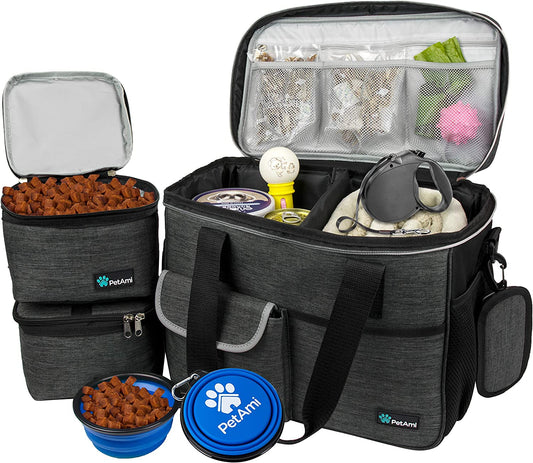 Dog Travel Organizer with Food Storage and Bowls, Charcoal - Medium Camping Accessories