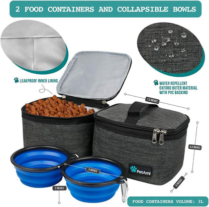 Dog Travel Organizer with Food Storage and Bowls, Charcoal - Medium Camping Accessories