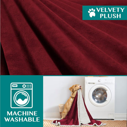 Reversible Fleece Dog Blanket for Small to Medium Pets, Soft Sherpa Throw for Couch and Car, Washable Mini Size 29x40 in Maroon Red