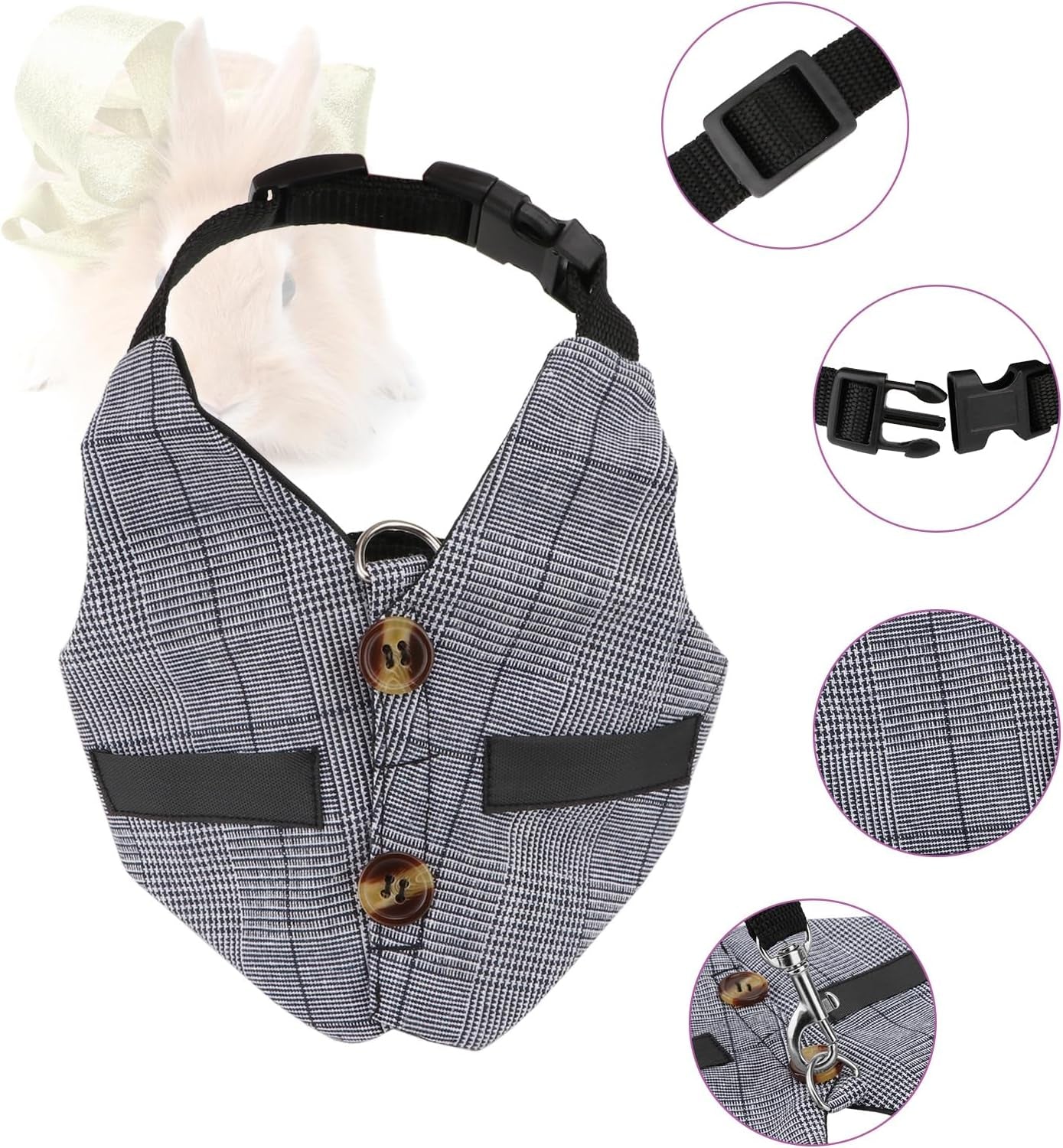 Adjustable Formal Suit Style Rabbit Vest Harness and Leash Set for Small Animals (S)