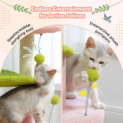 Cactus-Inspired Cat Tree with Curved Perch and Removable Top Bed - Cozy Indoor Cat Condo and Scratching Post for Small Cats